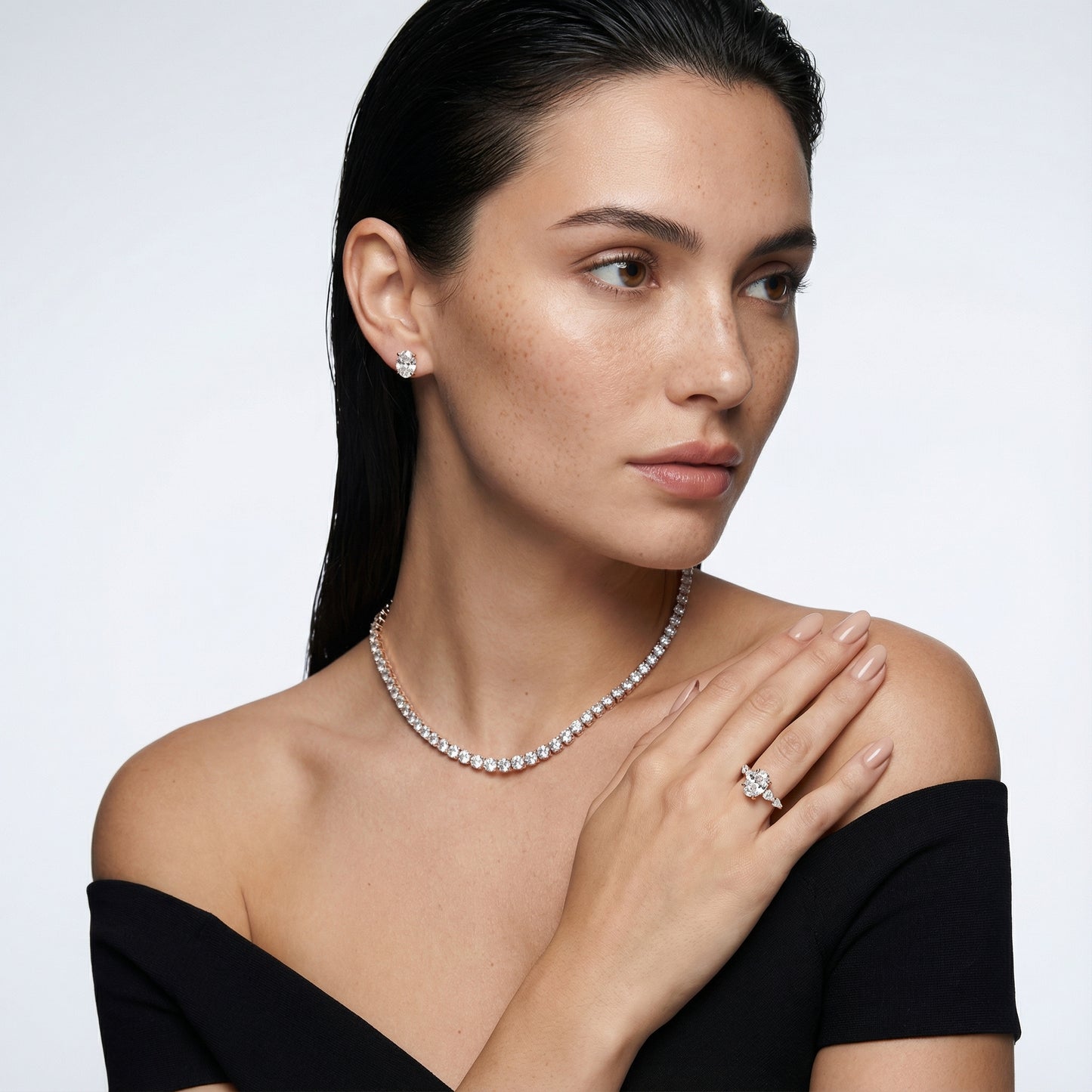 Oval Cut Lab Grown Diamond Engagement Ring with Marquise and Pear Side Stones in Rose Gold