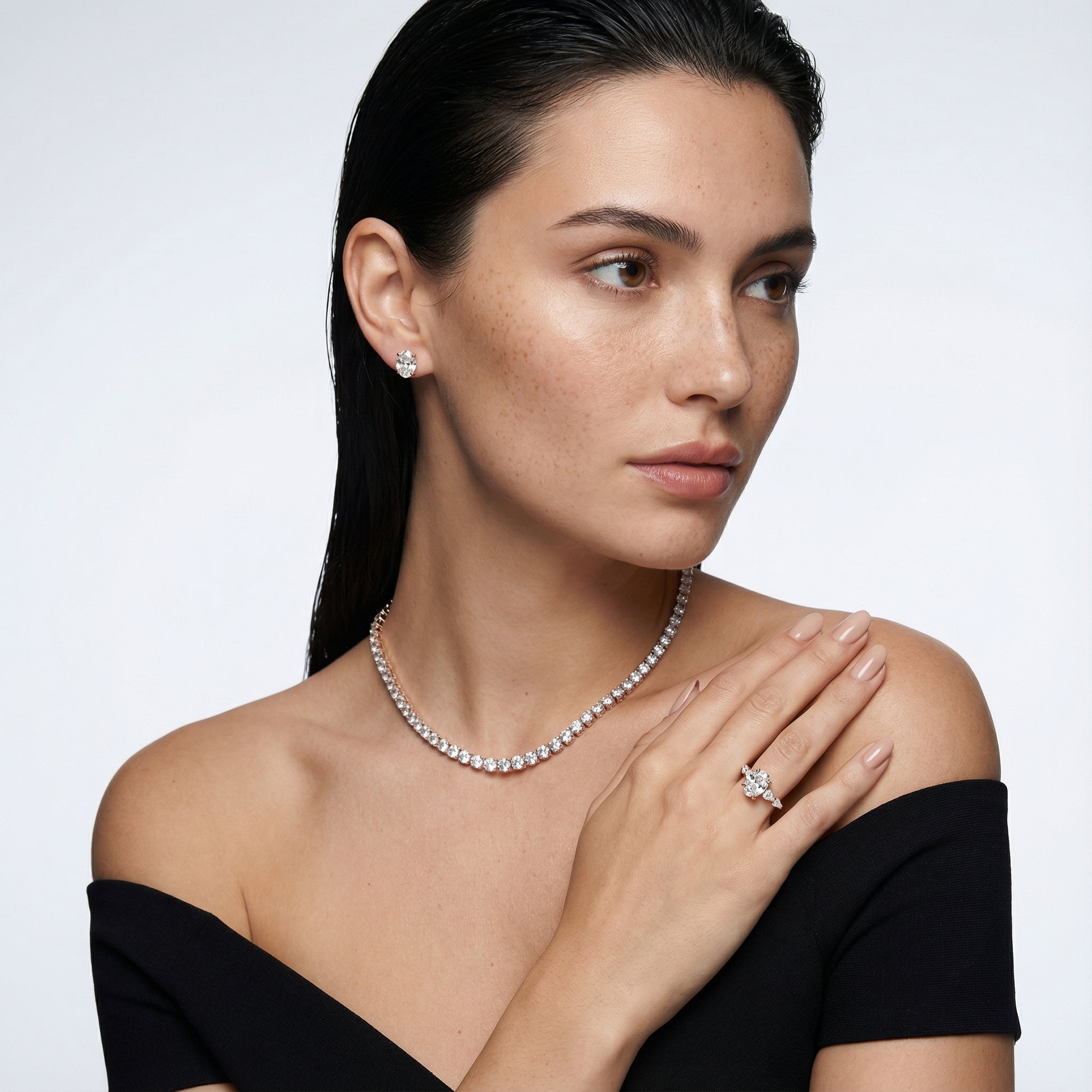 Oval Cut Lab Grown Diamond Engagement Ring with Marquise and Pear Side Stones in Rose Gold