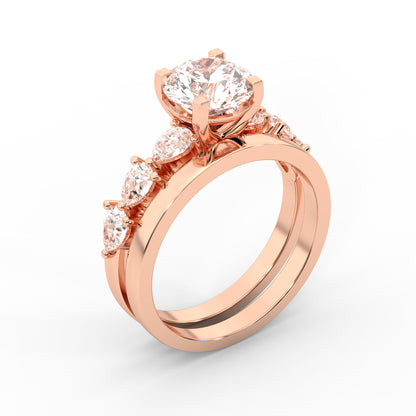 Round Cut Lab Grown Diamond Engagement Ring in Rose Gold with Marquise and Pear Side Stones