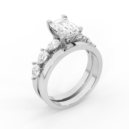 Emerald Cut Lab Grown Diamond Engagement Ring with Marquise and Pear Side Stones in Platinum