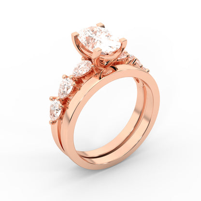 Oval Cut Lab Grown Diamond Engagement Ring with Marquise and Pear Side Stones in Rose Gold
