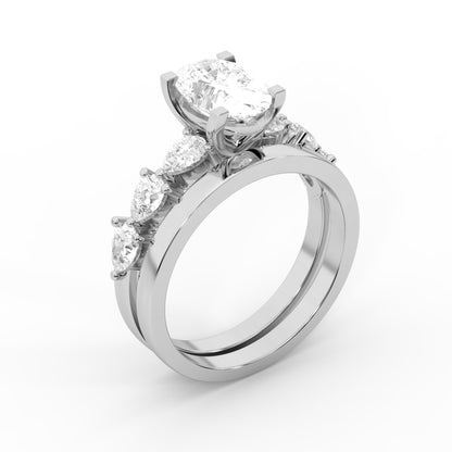 Oval Cut Lab Grown Diamond Engagement Ring with Marquise and Pear Side Stones in Platinum