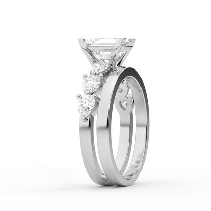 Emerald Cut Lab Grown Diamond Engagement Ring with Marquise and Pear Side Stones in Platinum