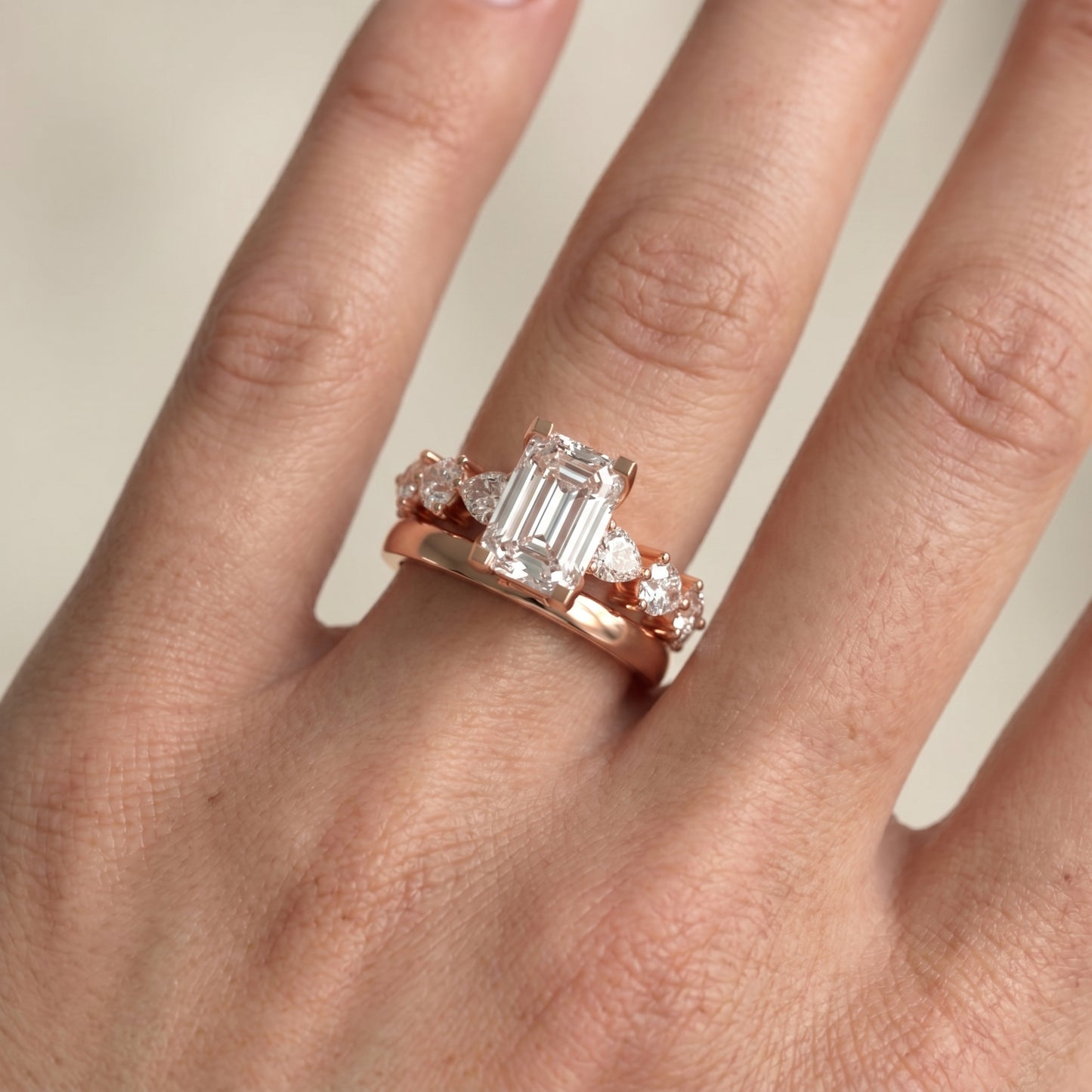 Emerald Cut Lab Grown Diamond Ring in Rose Gold