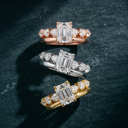 Emerald Cut Lab Grown Diamond Ring in Silver