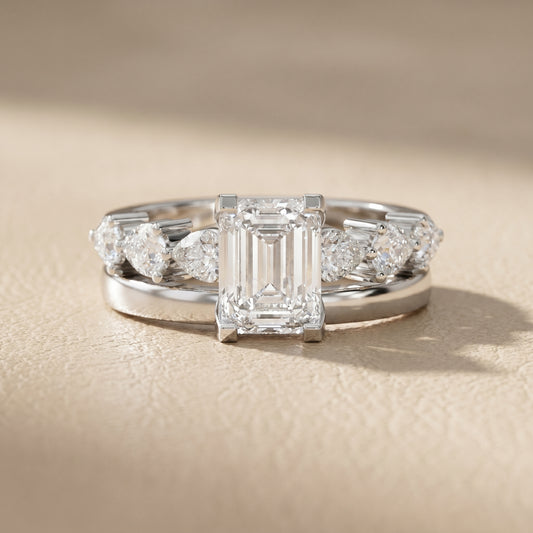 Emerald Cut Lab Grown Diamond Ring in White Gold