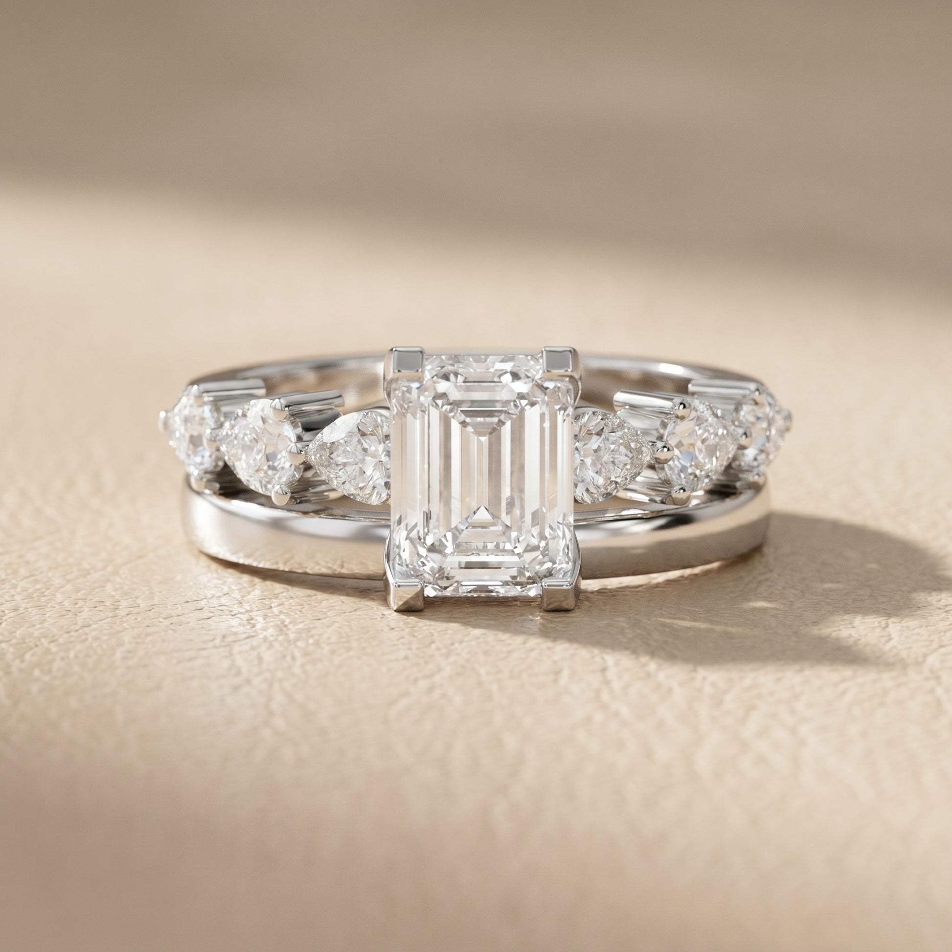 Emerald Cut Lab Grown Diamond Ring in Silver