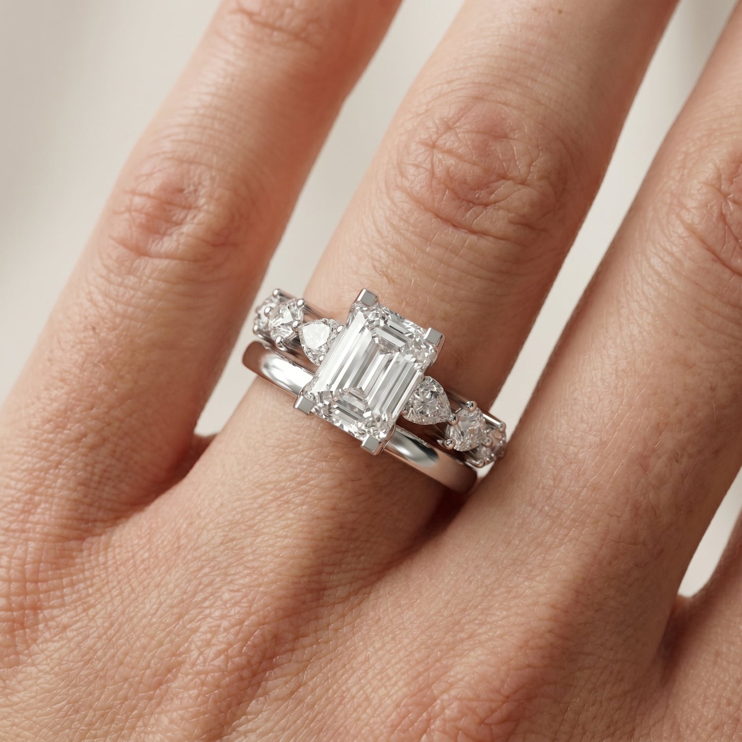 Emerald Cut Lab Grown Diamond Ring in White Gold