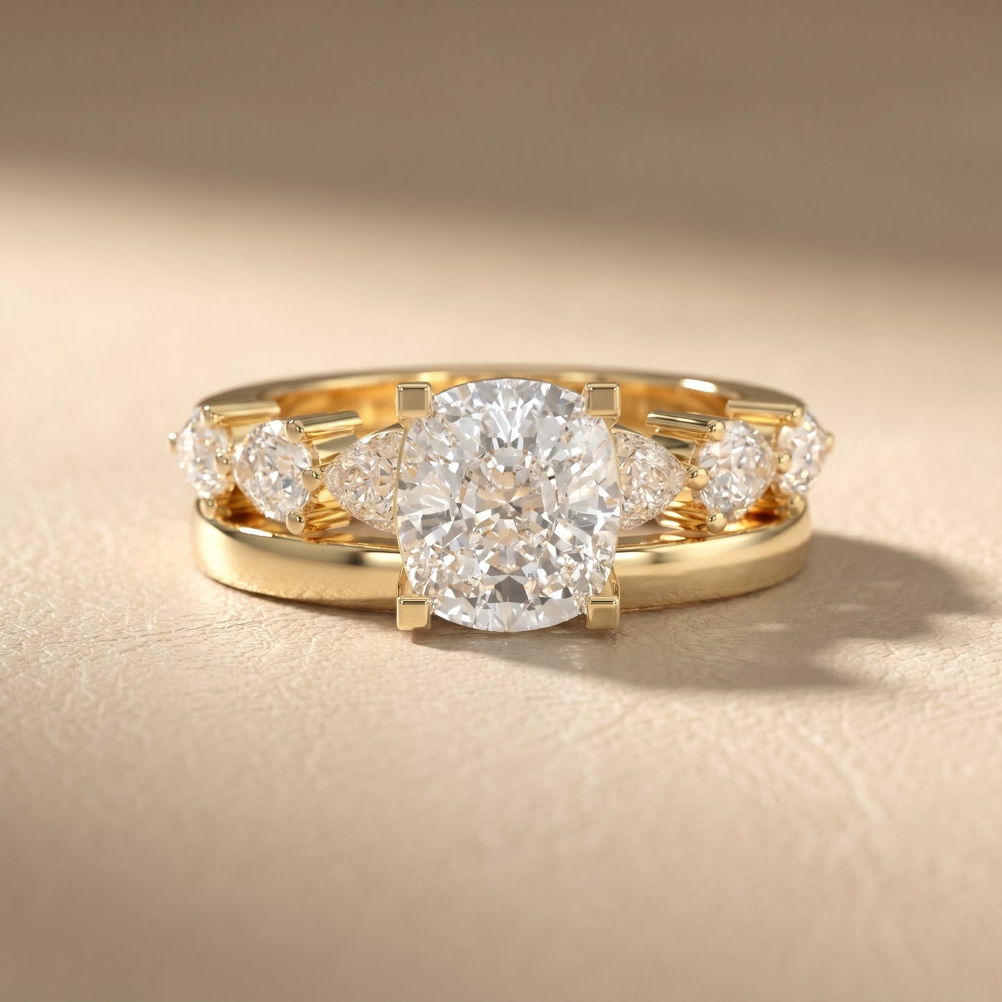 Cushion Cut Lab Grown Diamond Ring in Yellow Gold