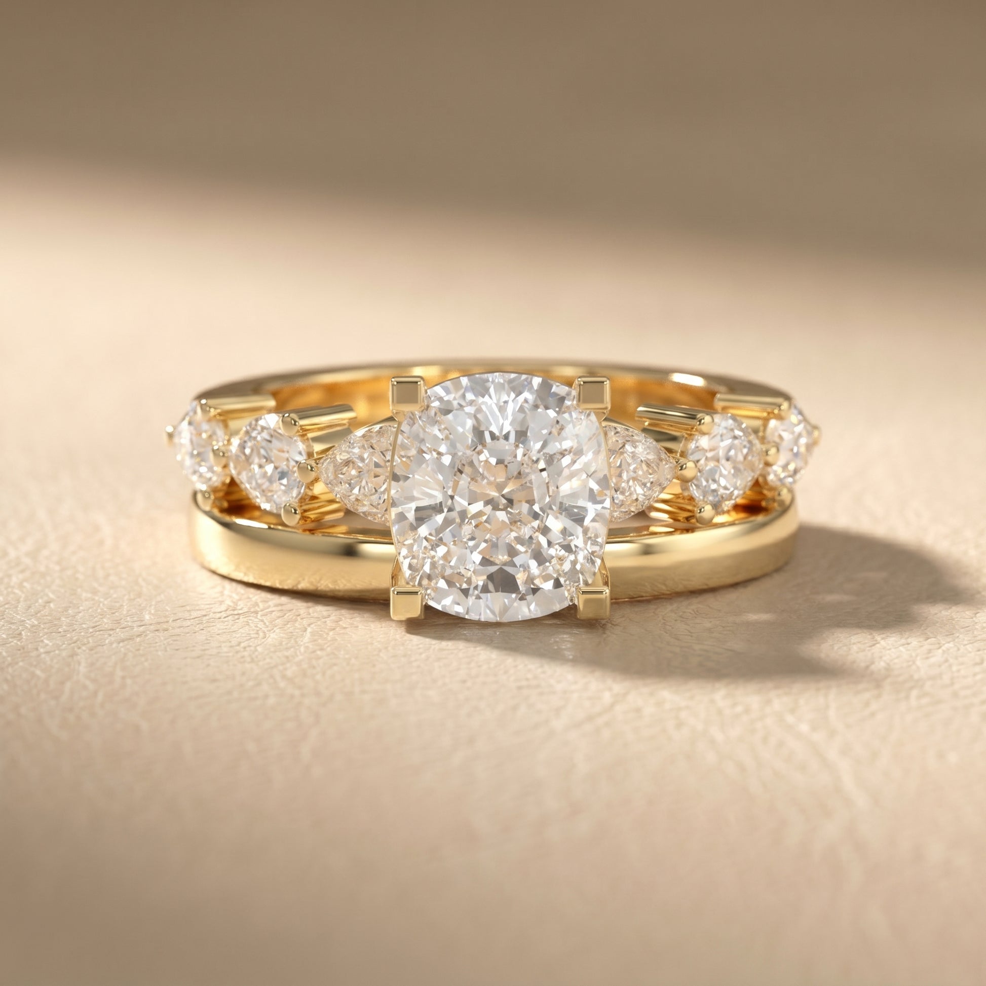 Cushion Cut Lab Grown Diamond Ring in Yellow Gold