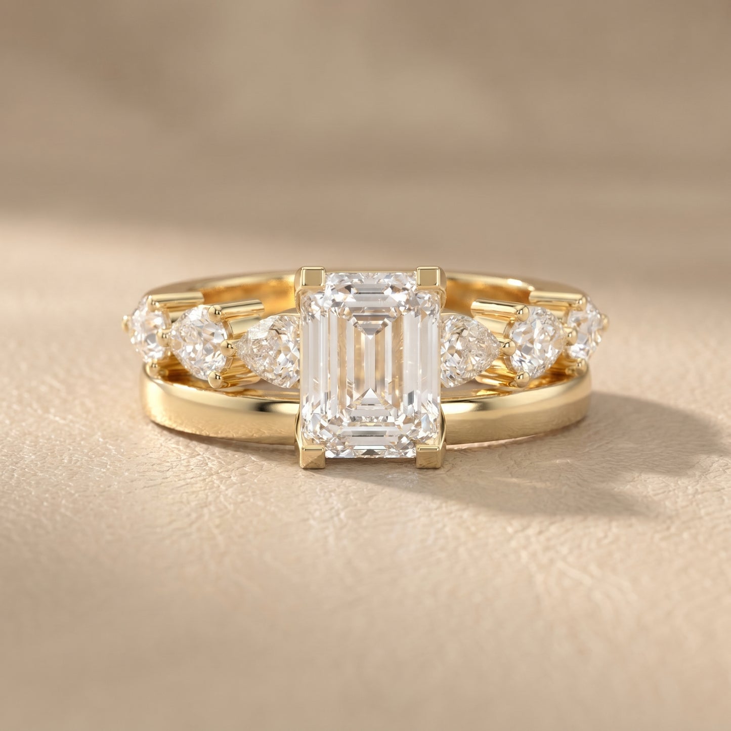 Emerald Cut Lab Grown Diamond Ring in Yellow Gold