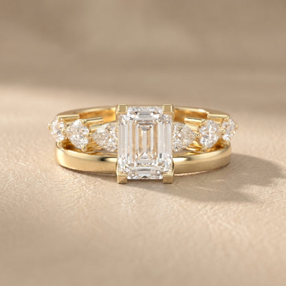 Emerald Cut Lab Grown Diamond Ring in Yellow Gold