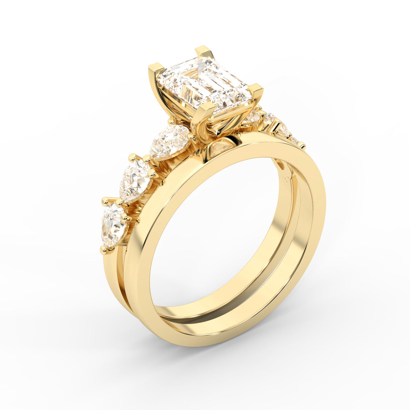 Emerald Cut Lab Grown Diamond Ring in Yellow Gold