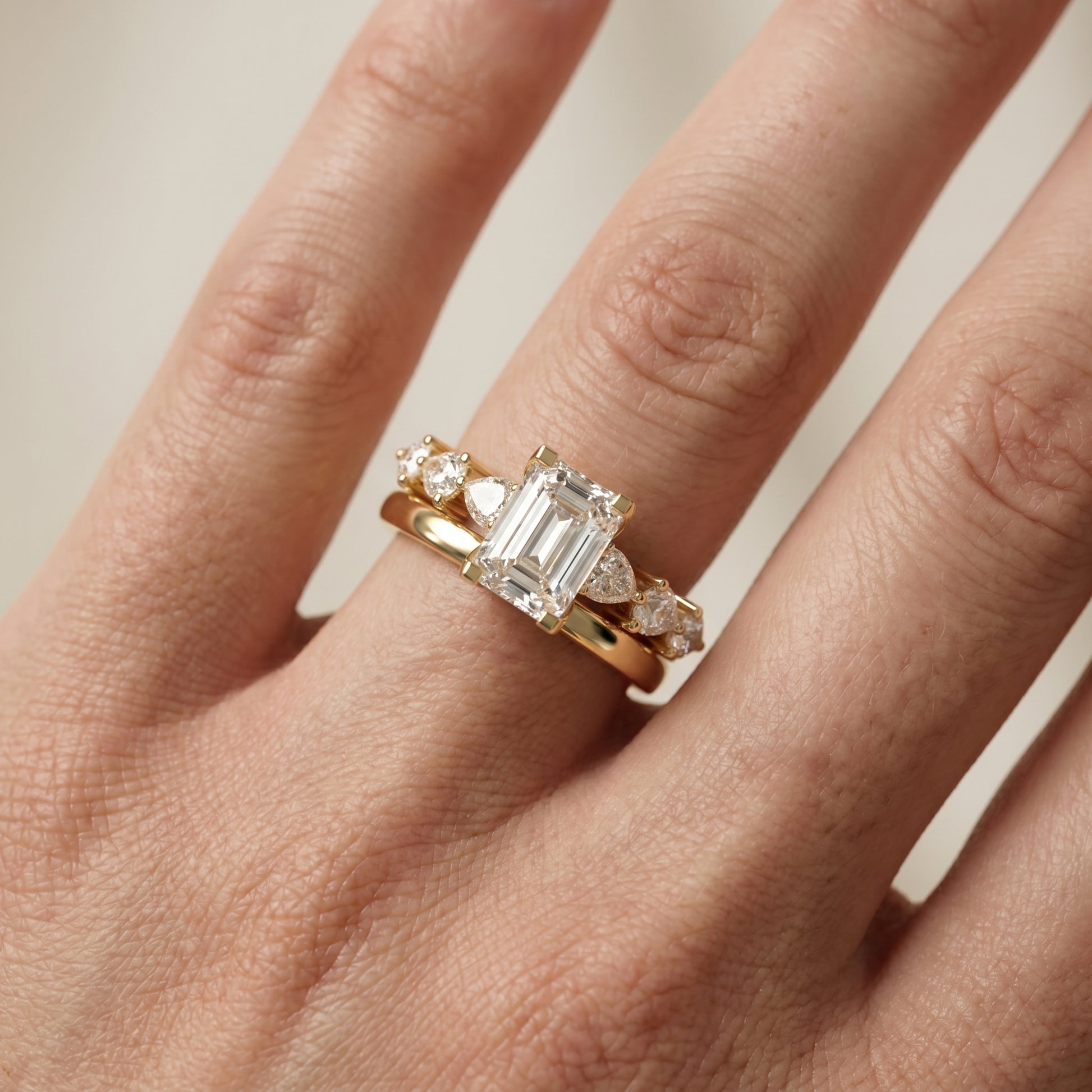 Emerald Cut Lab Grown Diamond Ring in Yellow Gold