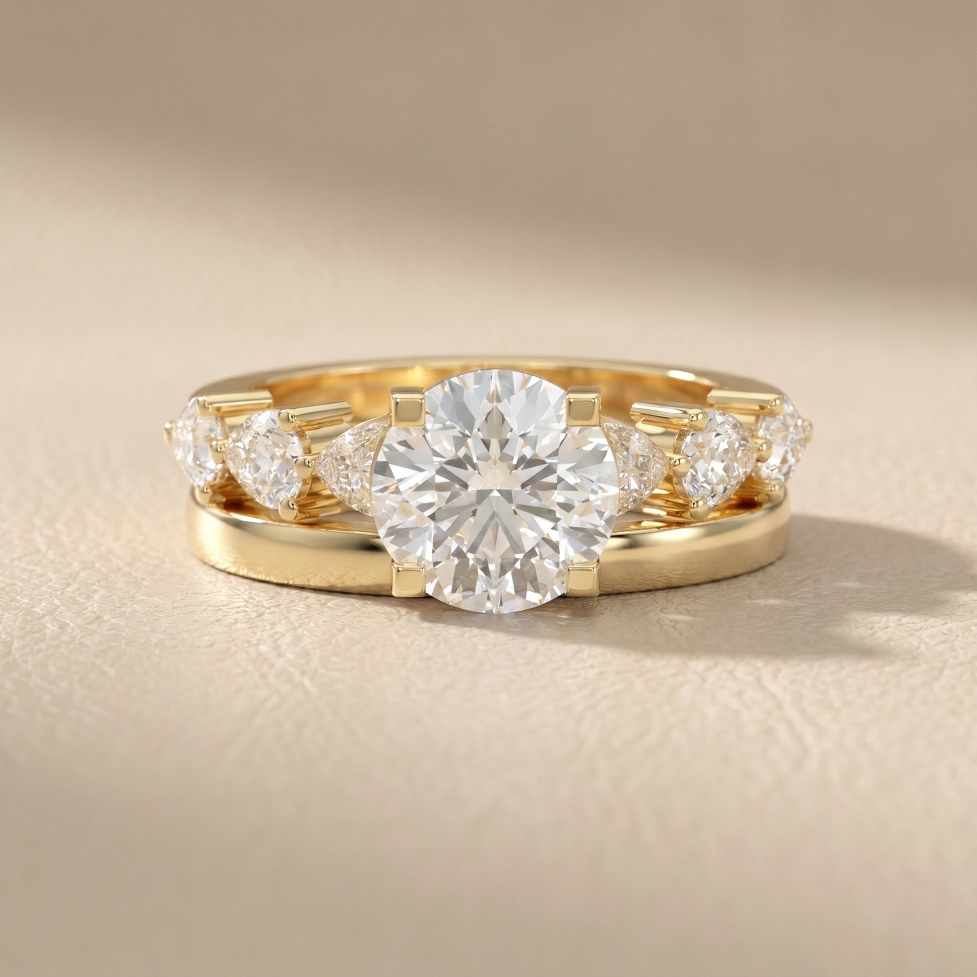 Round Cut Lab Grown Diamond Ring in Yellow Gold