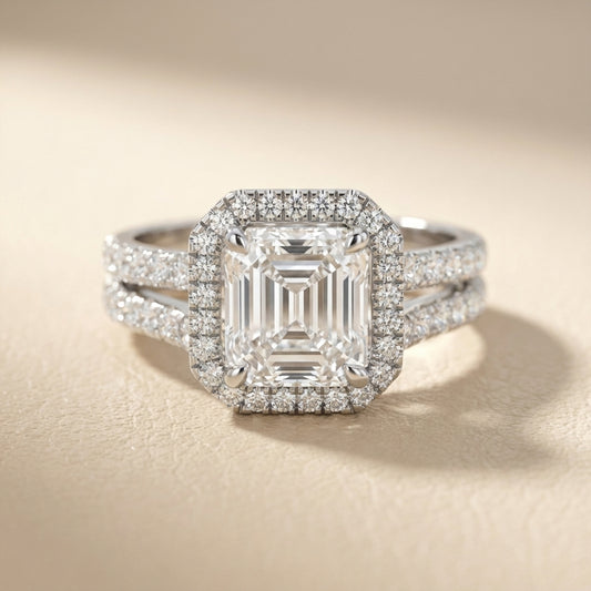 Seraphina Asscher Cut Lab Grown Diamond Halo Engagement Ring in Platinum