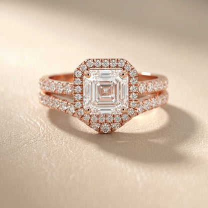 Seraphina Asscher Cut Lab Grown Diamond Halo Engagement Ring in Rose Gold
