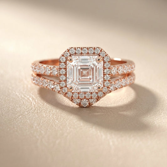 Seraphina Asscher Cut Lab Grown Diamond Halo Engagement Ring in Rose Gold
