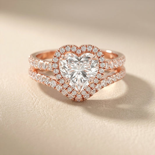 Seraphina Heart Cut Lab Grown Diamond Halo Engagement Ring in Rose Gold with pavé band