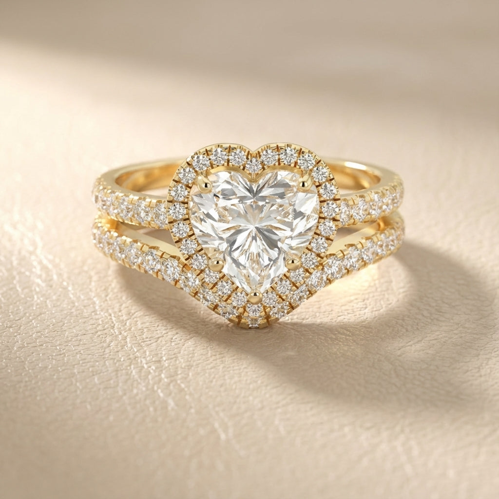 Seraphina Heart Cut Lab Grown Diamond Halo Engagement Ring in Yellow Gold handcrafted details