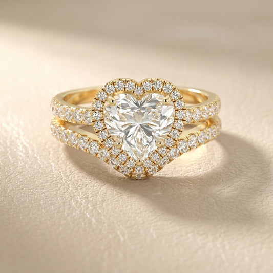 Seraphina Heart Cut Lab Grown Diamond Halo Engagement Ring in Yellow Gold handcrafted details
