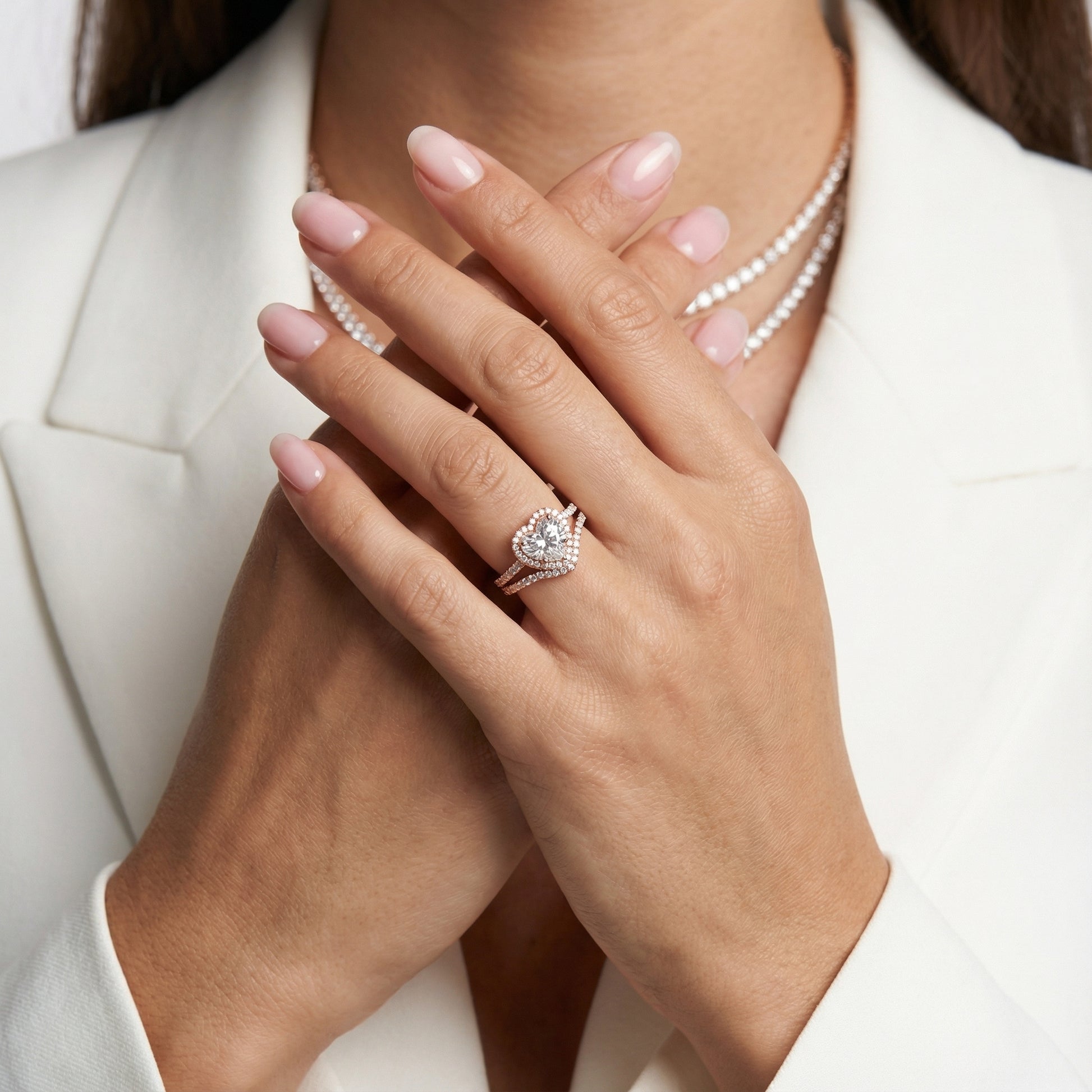 Seraphina Heart Cut Lab Grown Diamond Halo Engagement Ring in Rose Gold with pavé band