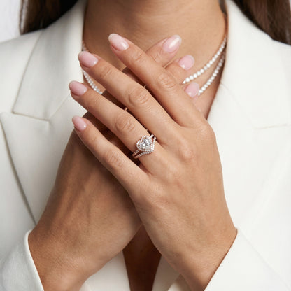 Seraphina Heart Cut Lab Grown Diamond Halo Engagement Ring in Rose Gold with pavé band