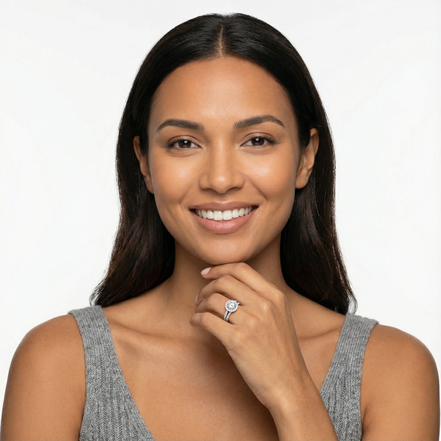 Round Cut Lab Grown Diamond Halo Engagement Ring in Platinum showing brilliance