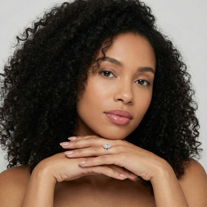 Pear Cut Lab Grown Diamond Halo Engagement Ring in Rose Gold with Split Shank