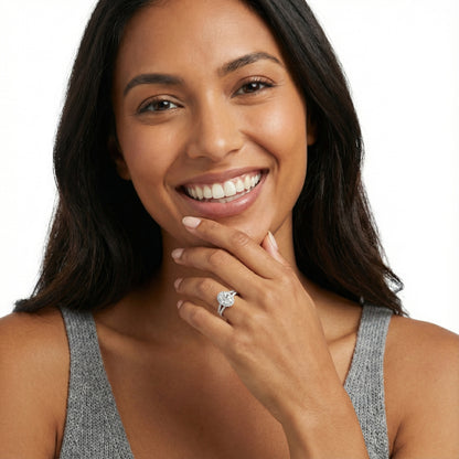 Oval Cut Lab Grown Diamond Halo Engagement Ring with Split Shank in Platinum