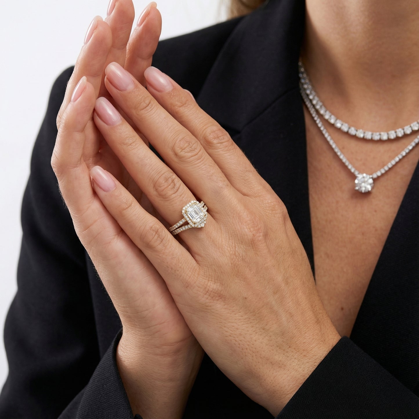 Seraphina Asscher Cut Lab Grown Diamond Halo Engagement Ring in Yellow Gold