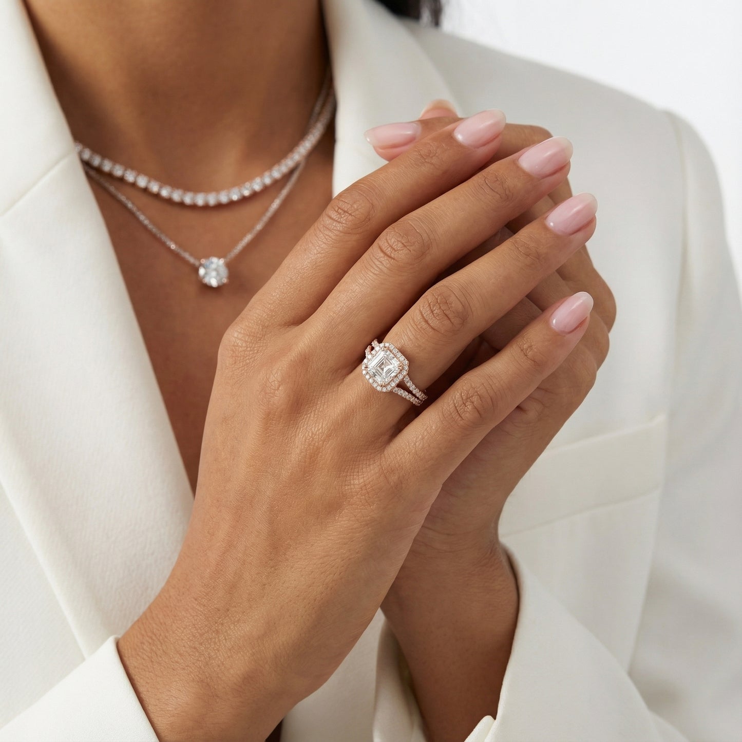 Seraphina Asscher Cut Lab Grown Diamond Halo Engagement Ring in Rose Gold