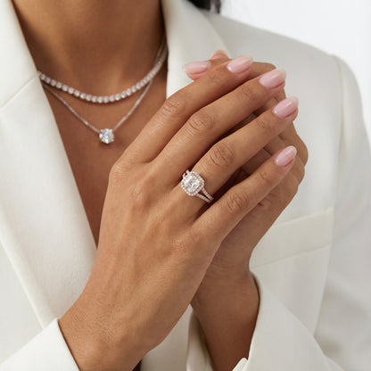 Seraphina Asscher Cut Lab Grown Diamond Halo Engagement Ring in Rose Gold