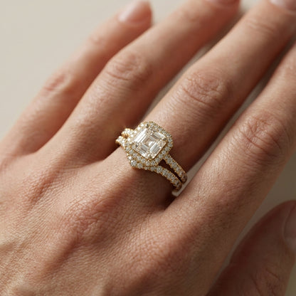 Seraphina Asscher Cut Lab Grown Diamond Halo Engagement Ring in Yellow Gold