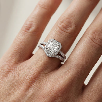 Seraphina Asscher Cut Lab Grown Diamond Halo Engagement Ring in Silver