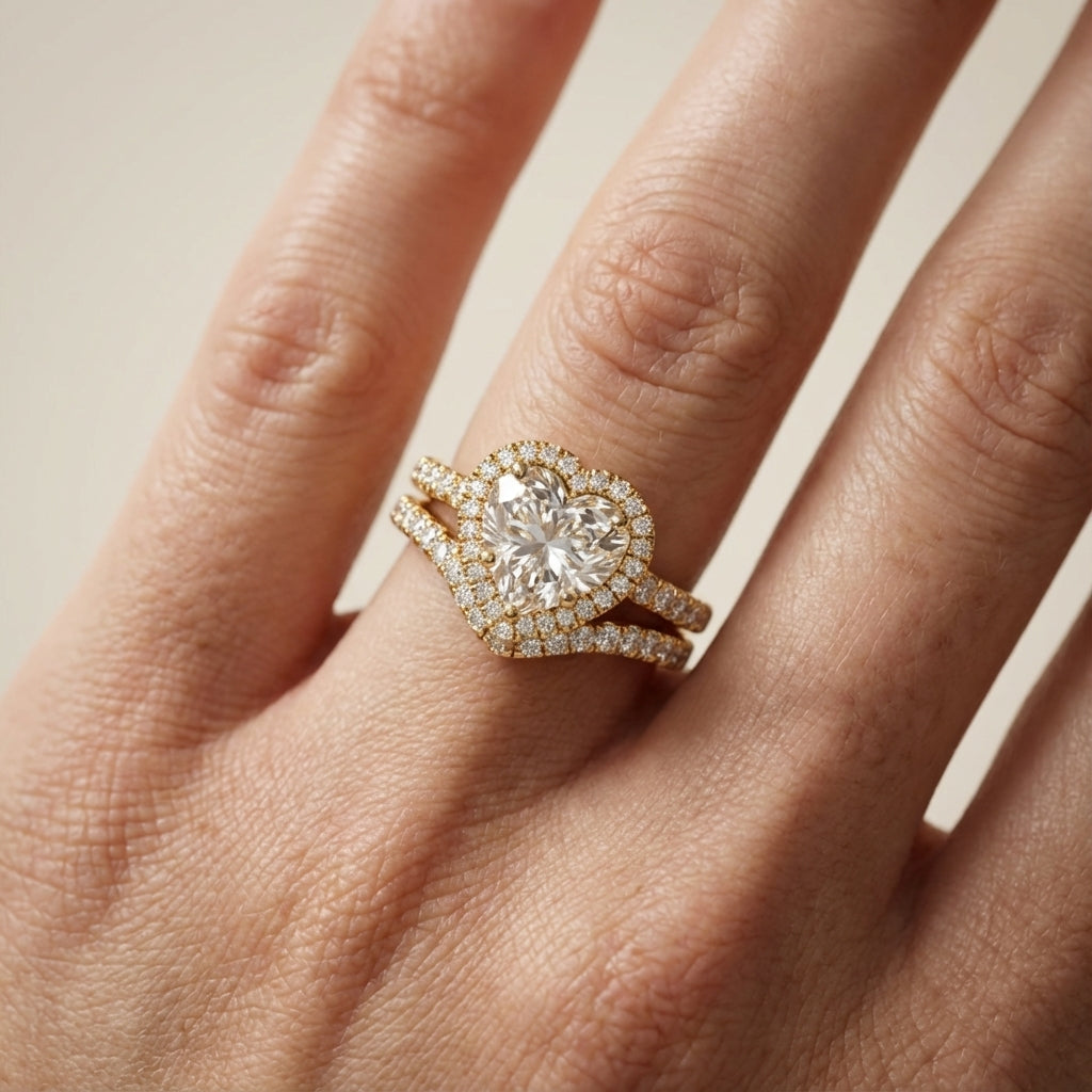 Seraphina Heart Cut Lab Grown Diamond Halo Engagement Ring in Yellow Gold handcrafted details