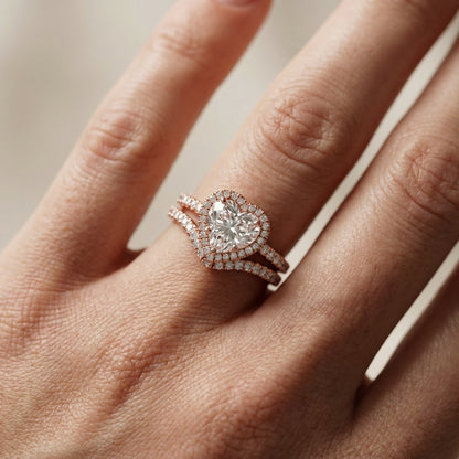Seraphina Heart Cut Lab Grown Diamond Halo Engagement Ring in Rose Gold with pavé band