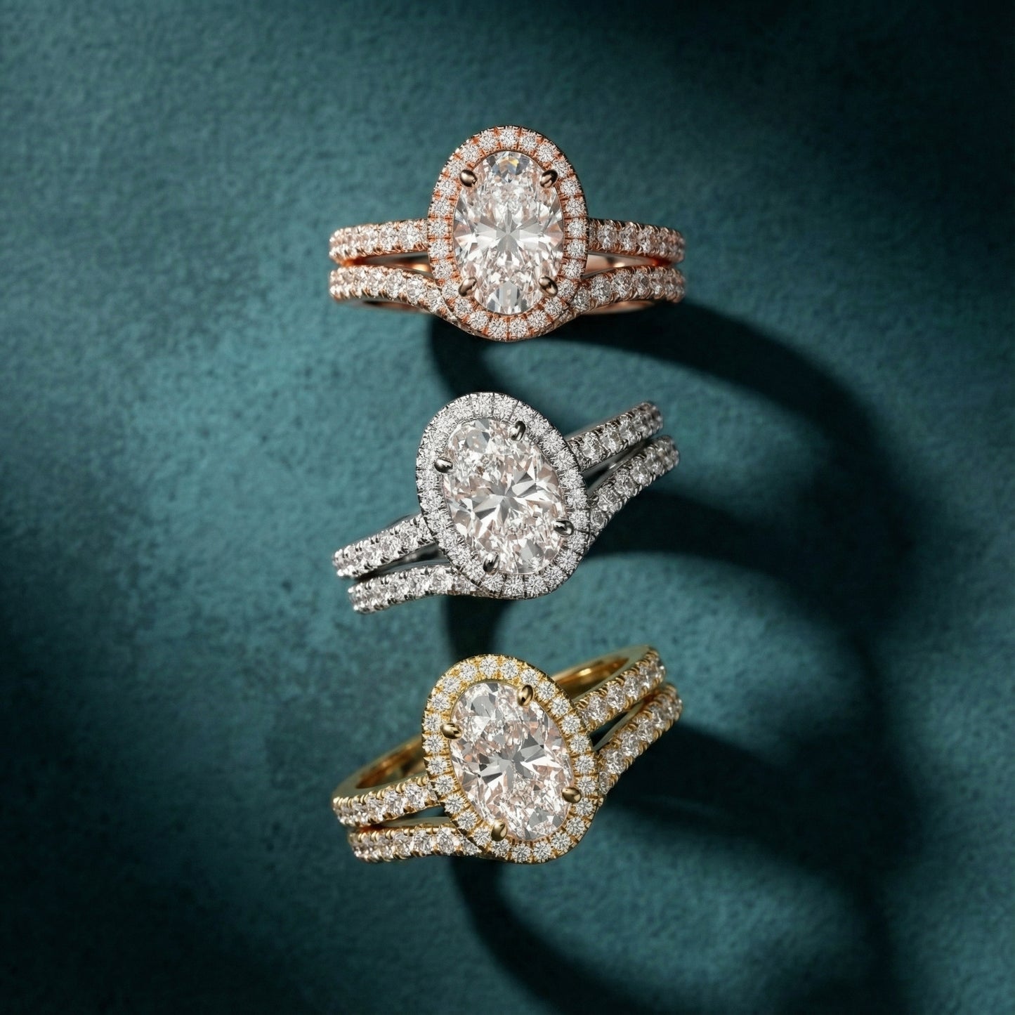 Oval Cut Lab Grown Diamond Halo Engagement Ring with Split Shank in Rose Gold