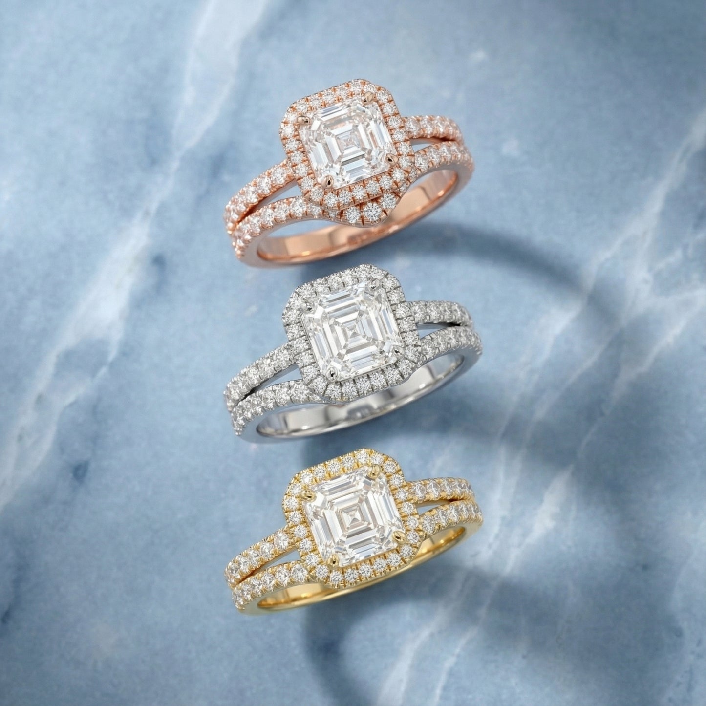 Seraphina Asscher Cut Lab Grown Diamond Halo Engagement Ring in Rose Gold