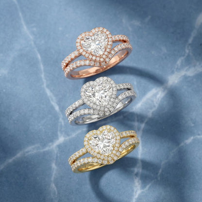 Seraphina Heart Cut Lab Grown Diamond Halo Engagement Ring in Rose Gold with pavé band
