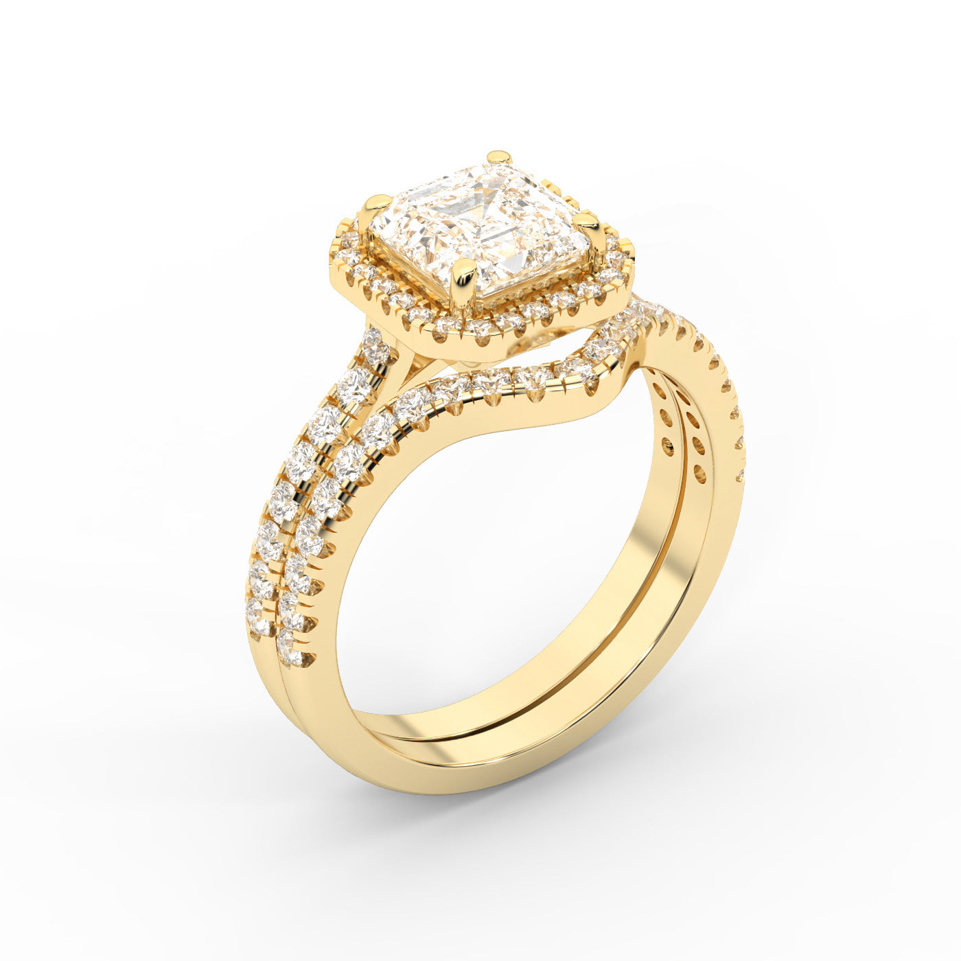 Seraphina Asscher Cut Lab Grown Diamond Halo Engagement Ring in Yellow Gold