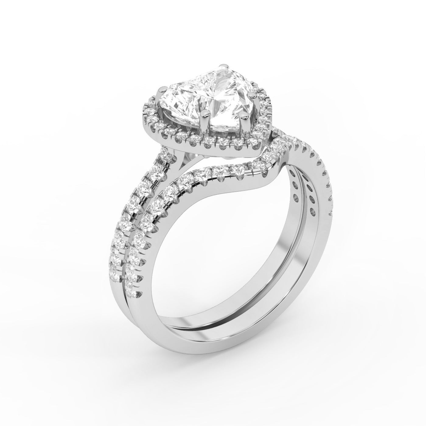 Seraphina Heart Cut Lab Grown Diamond Halo Engagement Ring in Silver showing split shank details