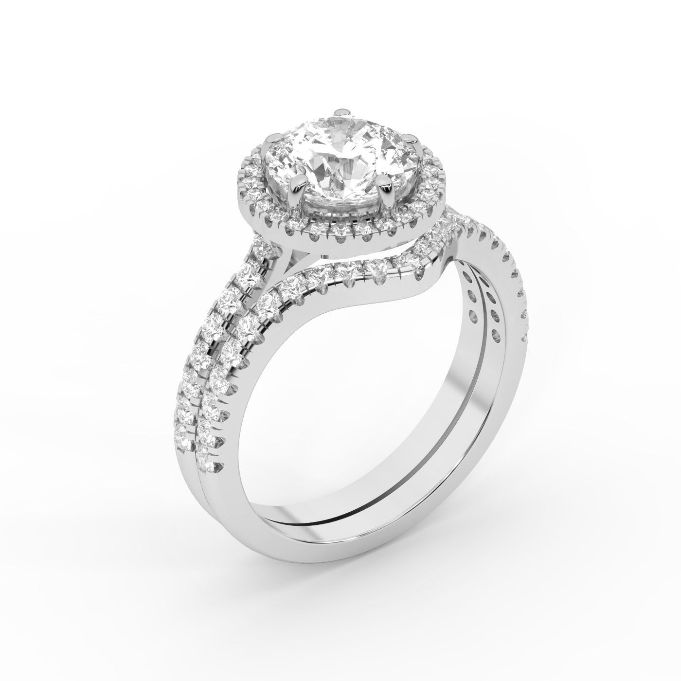 Round Cut Lab Grown Diamond Halo Engagement Ring in White Gold with elevated setting