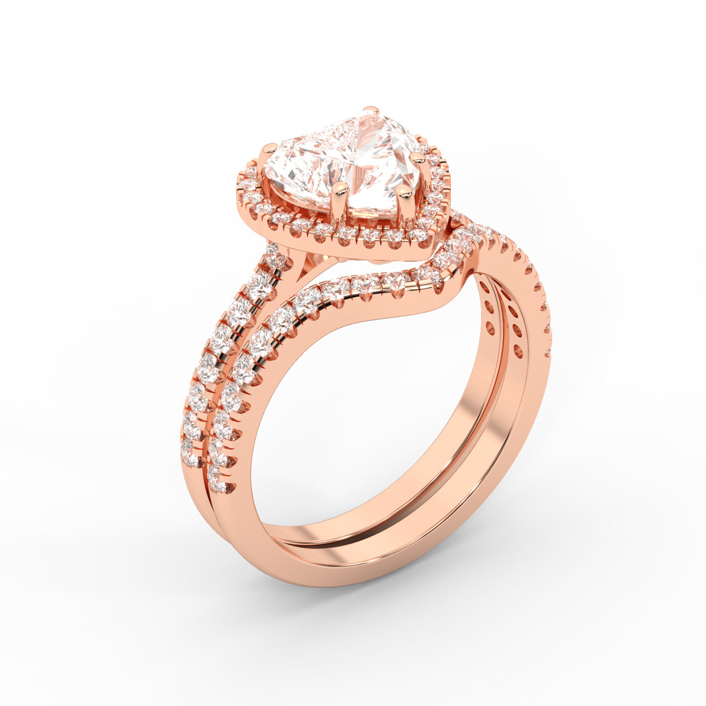 Seraphina Heart Cut Lab Grown Diamond Halo Engagement Ring in Rose Gold with pavé band
