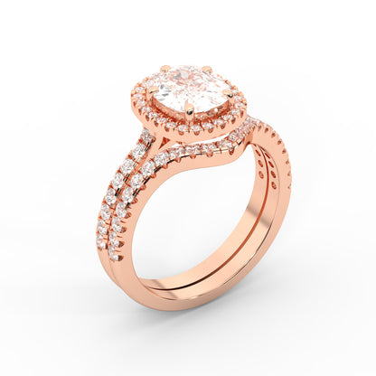 Cushion Cut Lab Grown Diamond Halo Engagement Ring in Rose Gold with Pave Split Shank