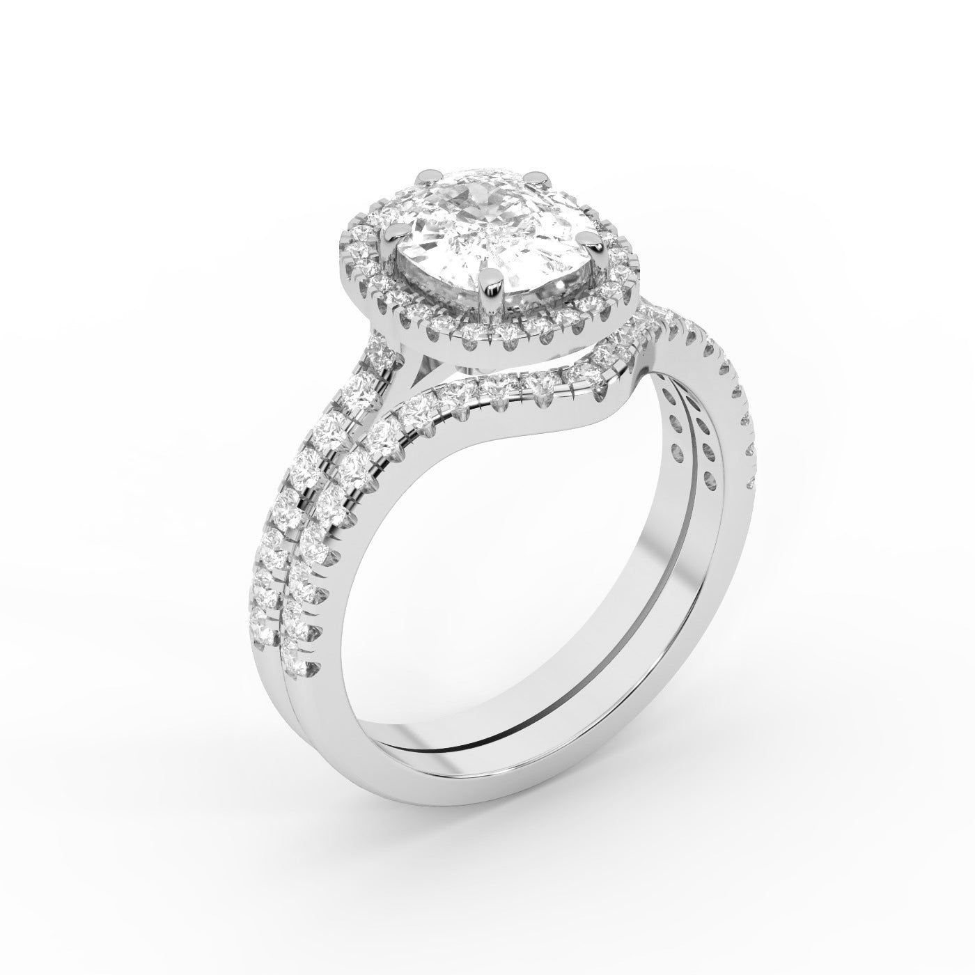 Cushion Cut Lab Grown Diamond Halo Engagement Ring in Platinum with Pave Split Shank