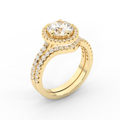 Round Cut Lab Grown Diamond Halo Engagement Ring in Yellow Gold top down view
