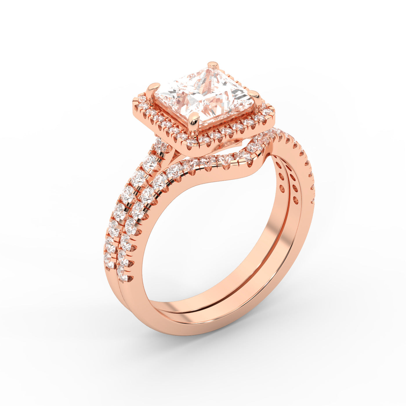 Princess Cut Lab Grown Diamond Halo Engagement Ring in Rose Gold Split Shank Setting