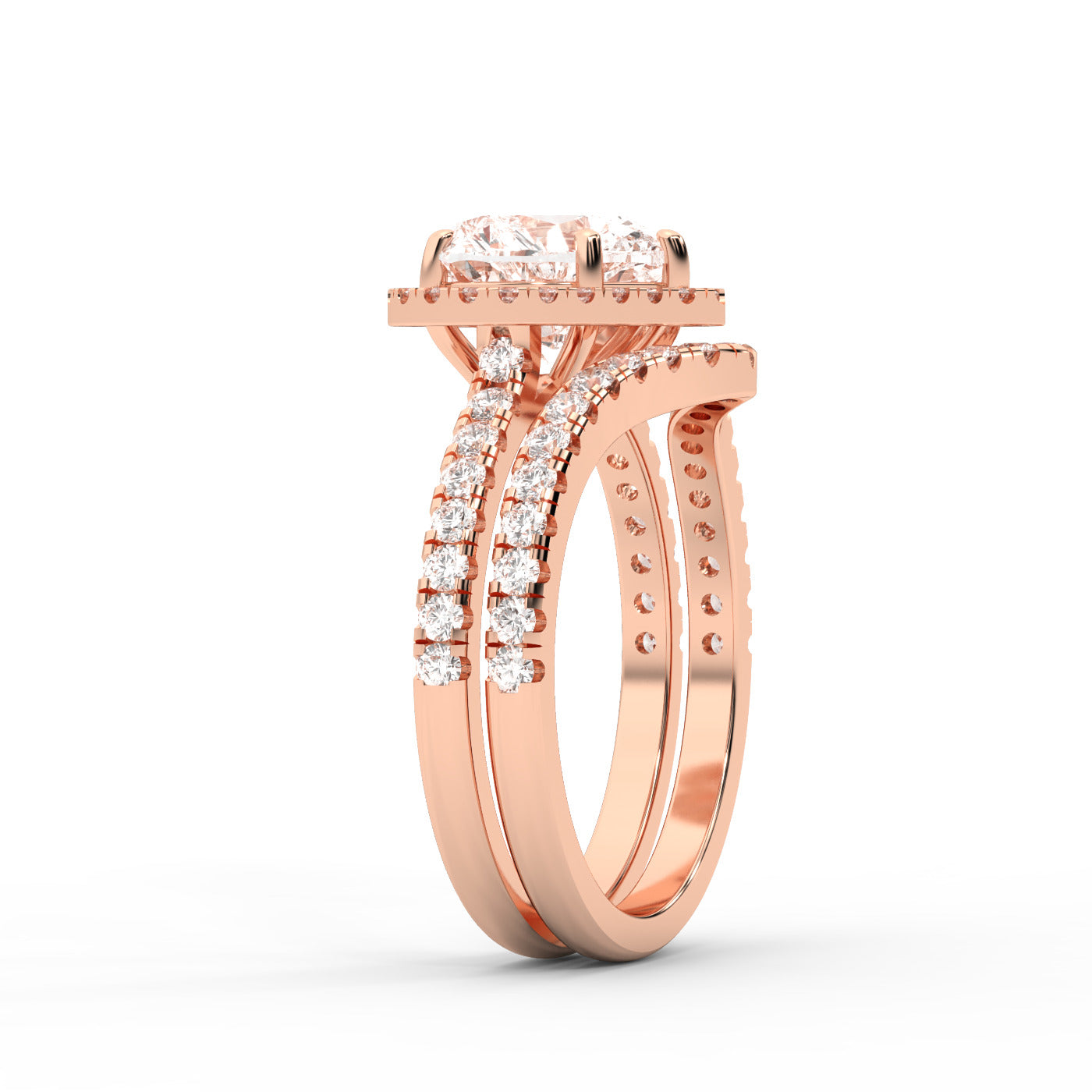 Seraphina Heart Cut Lab Grown Diamond Halo Engagement Ring in Rose Gold with pavé band
