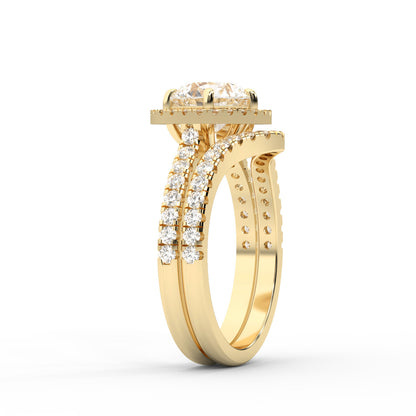Round Cut Lab Grown Diamond Halo Engagement Ring in Yellow Gold top down view